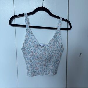 Zara Ribbed White Floral Crop Tank